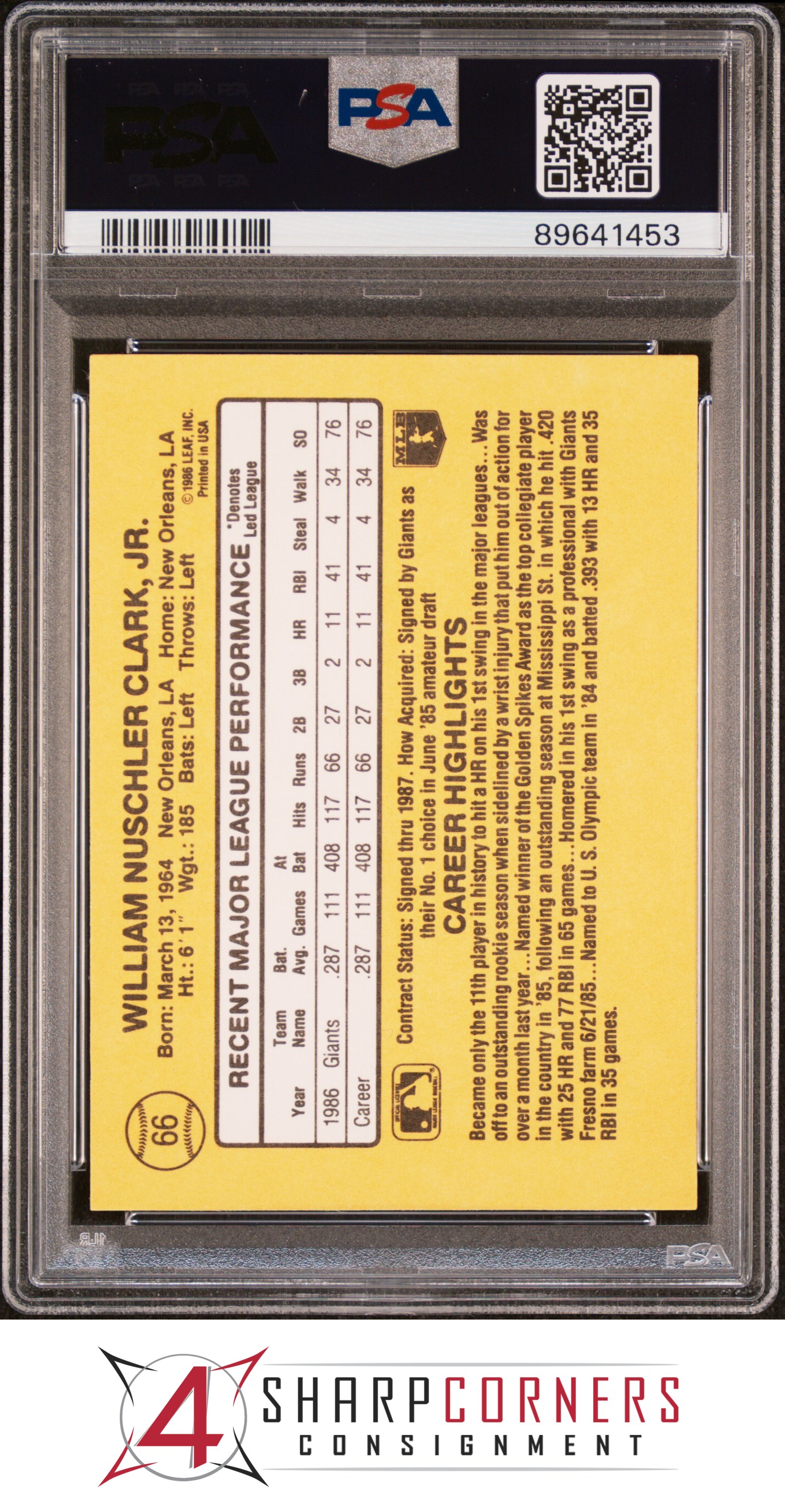 1987 DONRUSS #66 WILL CLARK RC GIANTS PSA 10 - Picture 6 of 52