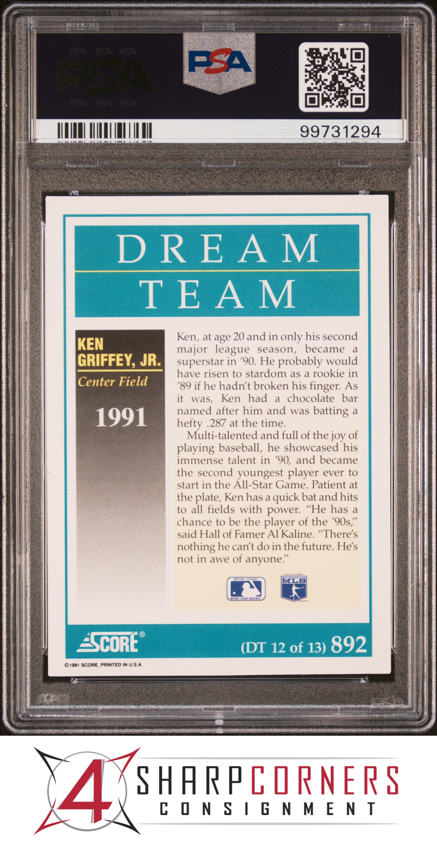 1991 SCORE #892 KEN GRIFFEY JR. DREAM TEAM MARINERS HOF PSA 10 - Picture 30 of 64