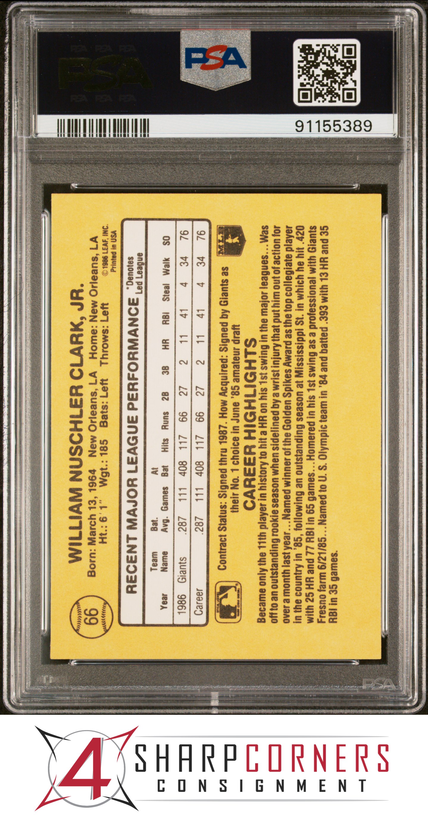 1987 DONRUSS #66 WILL CLARK RC GIANTS PSA 10 - Picture 16 of 52
