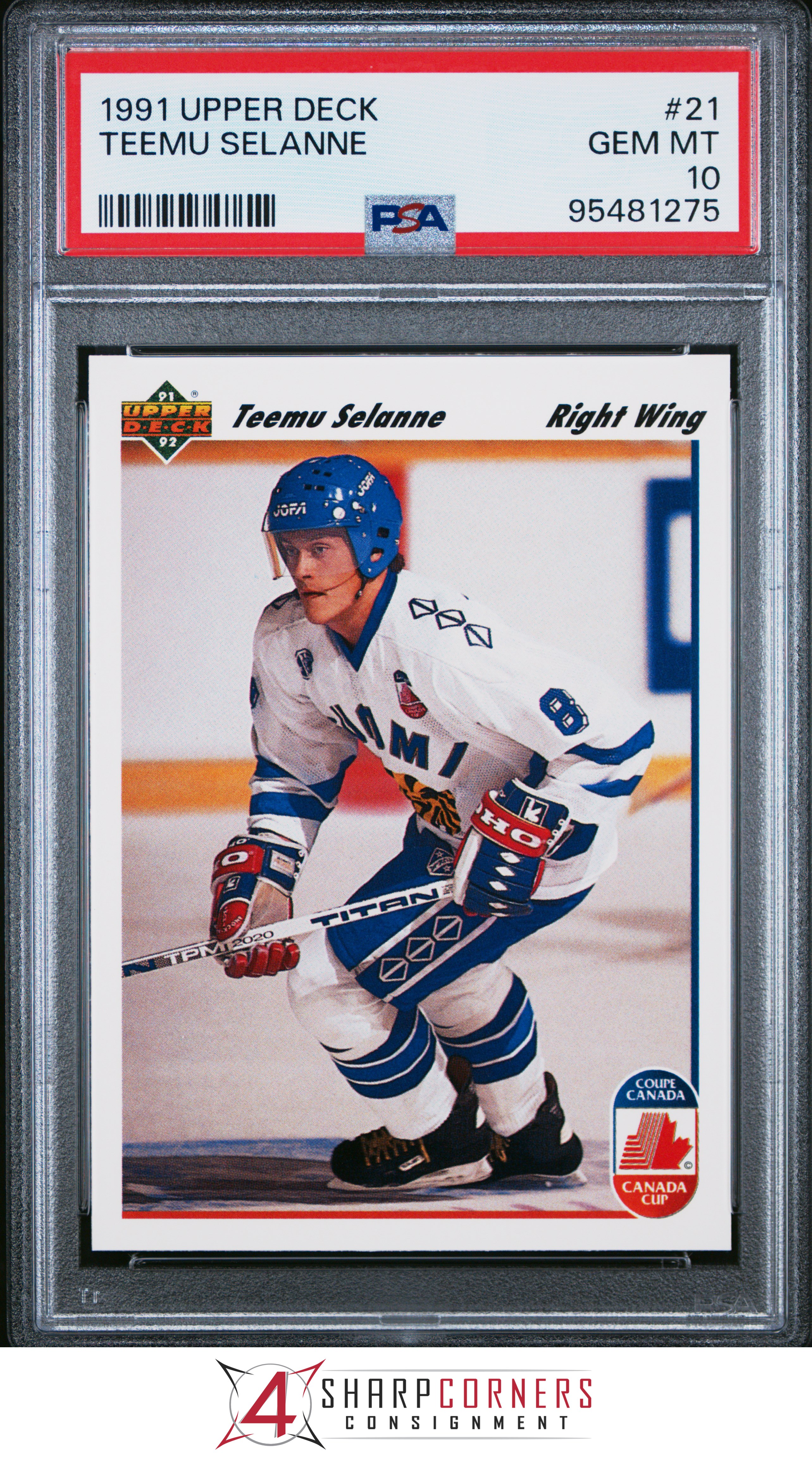 1991 UPPER DECK #21 TEEMU SELANNE RC HOF PSA 10 - Foto 9 di 12