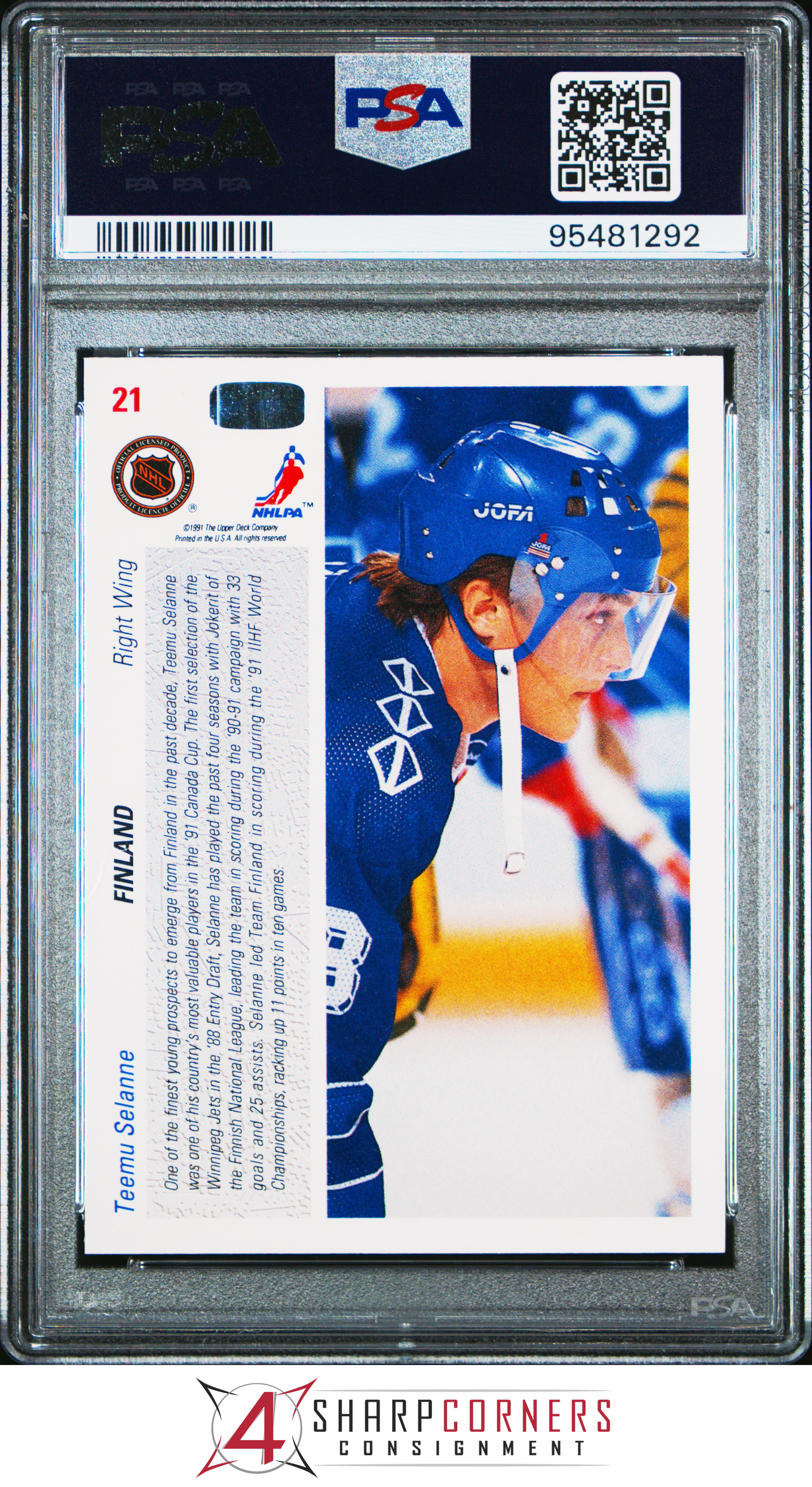 1991 UPPER DECK #21 TEEMU SELANNE RC HOF PSA 10 - Foto 6 di 12