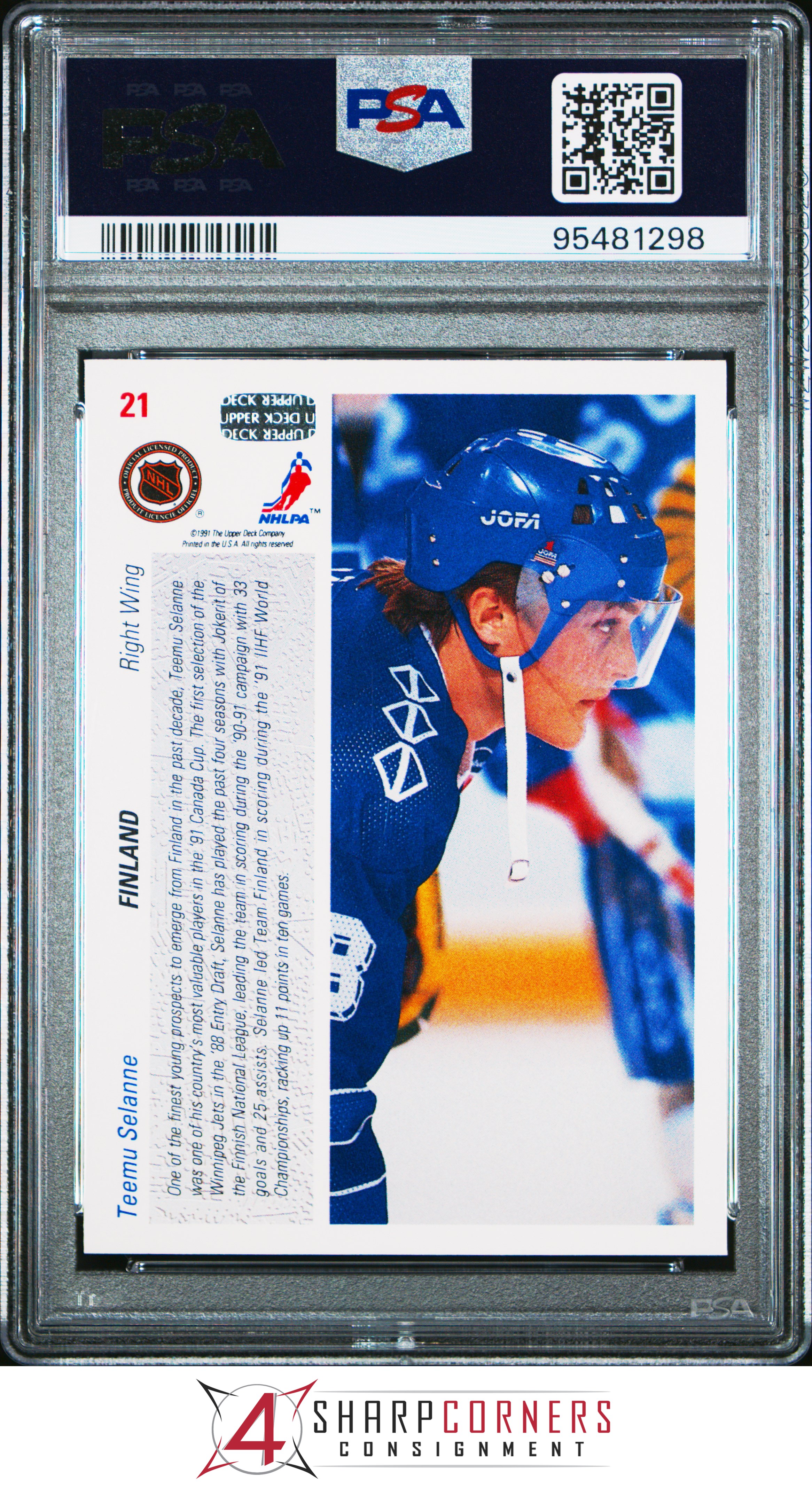 1991 UPPER DECK #21 TEEMU SELANNE RC HOF PSA 10 - Foto 8 di 12