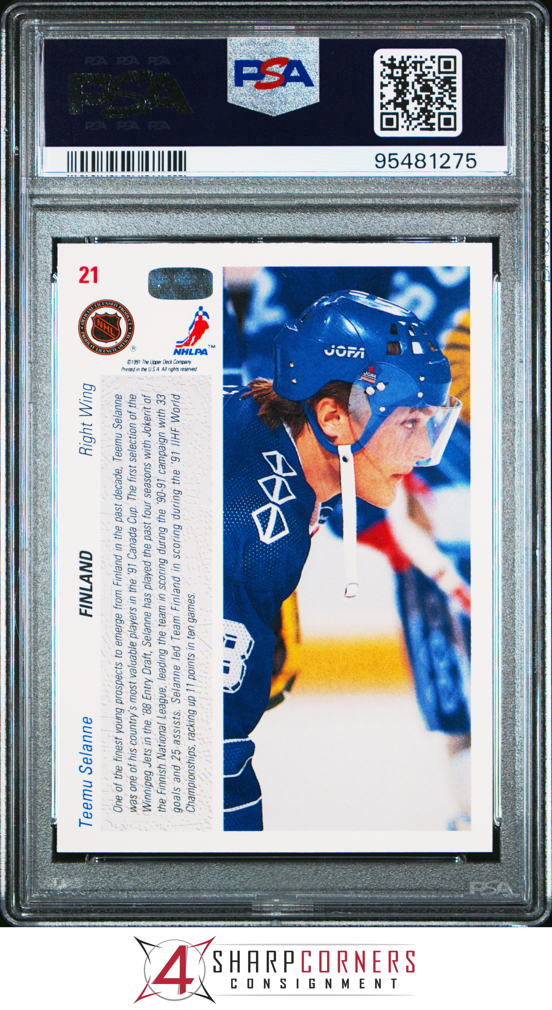 1991 UPPER DECK #21 TEEMU SELANNE RC HOF PSA 10 - Foto 10 di 12
