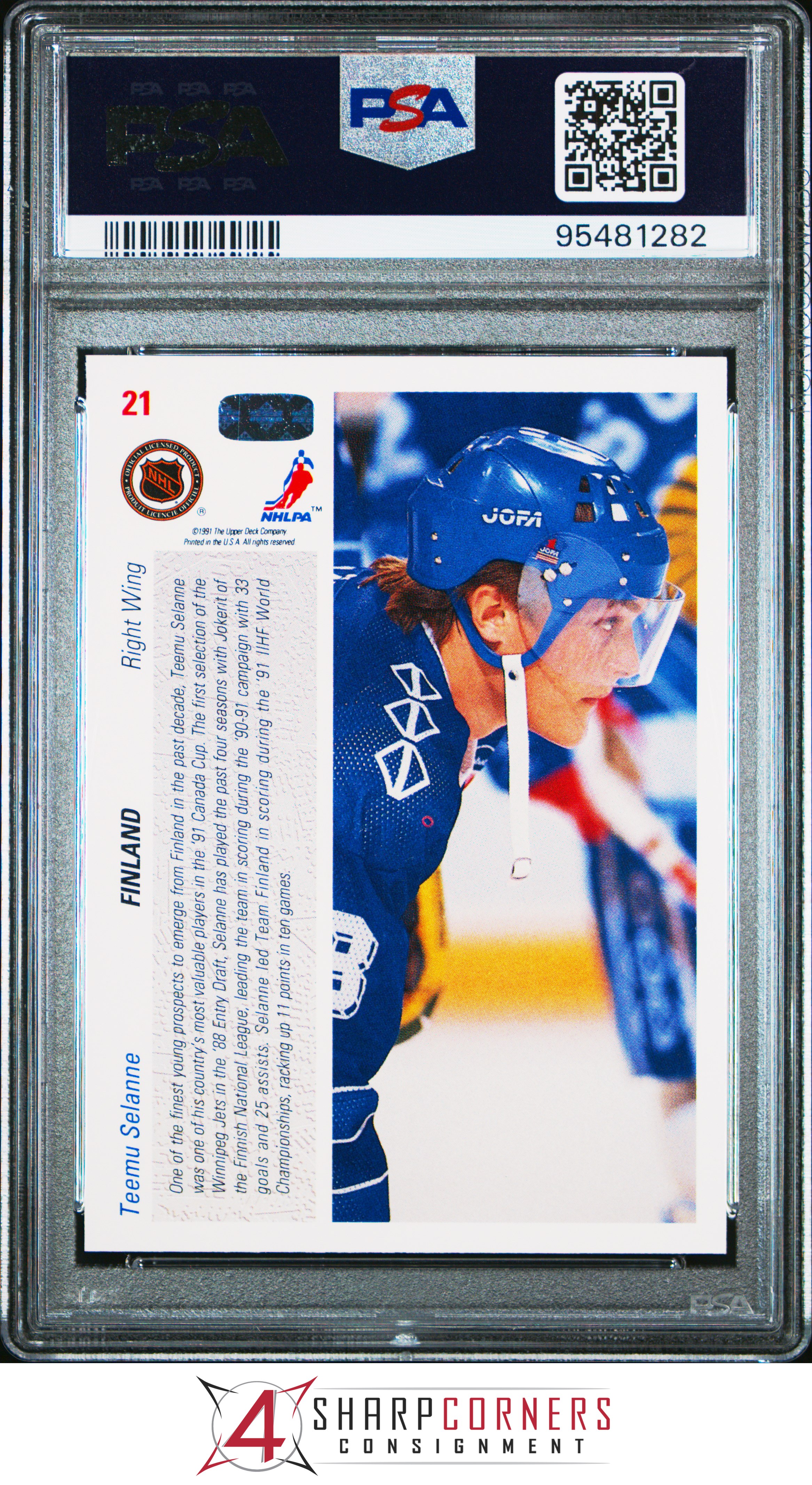 1991 UPPER DECK #21 TEEMU SELANNE RC HOF PSA 10 - Foto 12 di 12