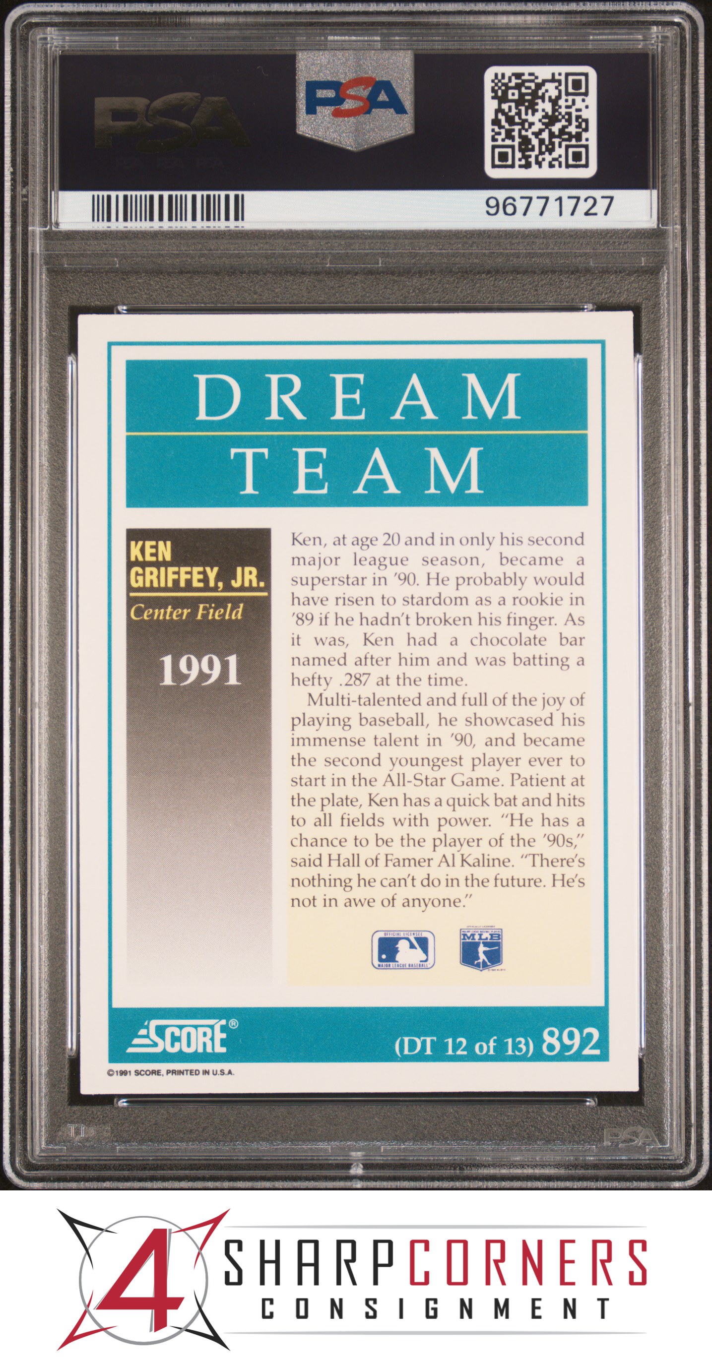 1991 SCORE #892 KEN GRIFFEY JR. DREAM TEAM MARINERS HOF PSA 10 - Picture 12 of 64