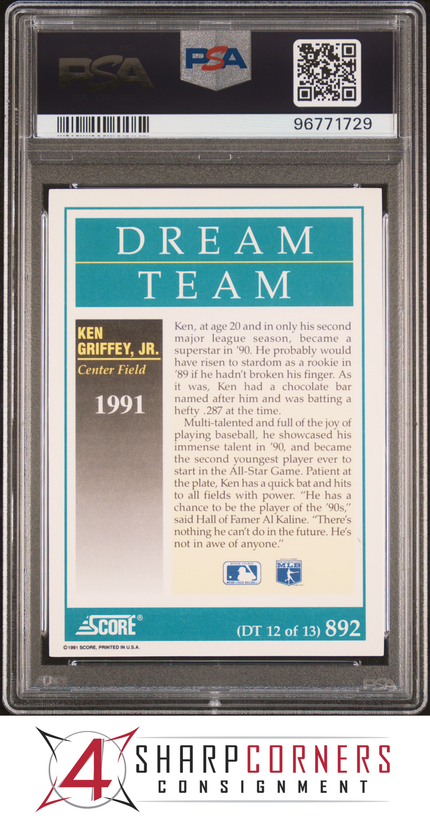 1991 SCORE #892 KEN GRIFFEY JR. DREAM TEAM MARINERS HOF PSA 10 - Picture 14 of 64