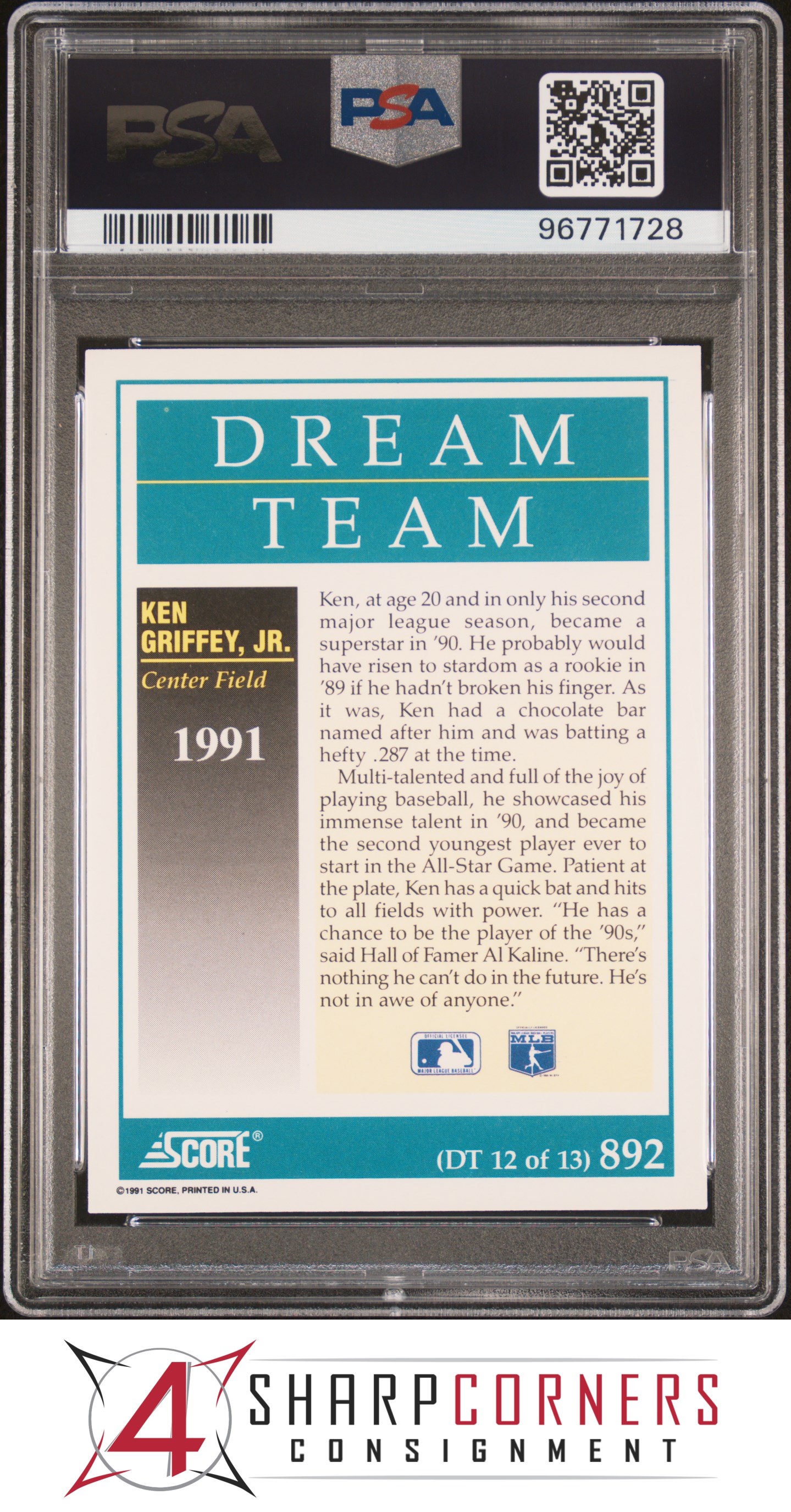 1991 SCORE #892 KEN GRIFFEY JR. DREAM TEAM MARINERS HOF PSA 10 - Picture 16 of 64