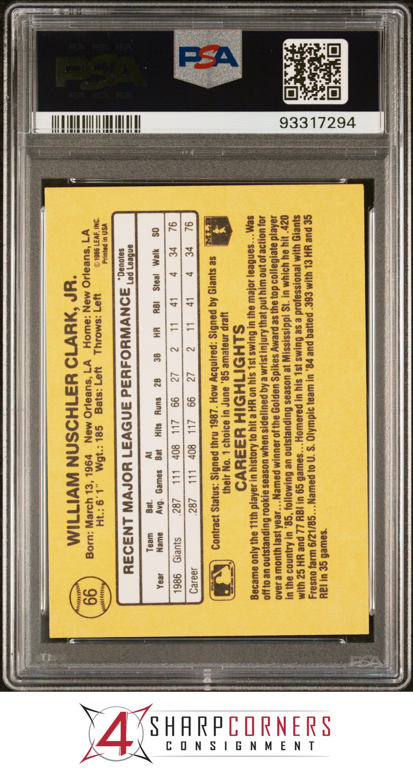 1987 DONRUSS #66 WILL CLARK RC GIANTS PSA 10 - Picture 10 of 52