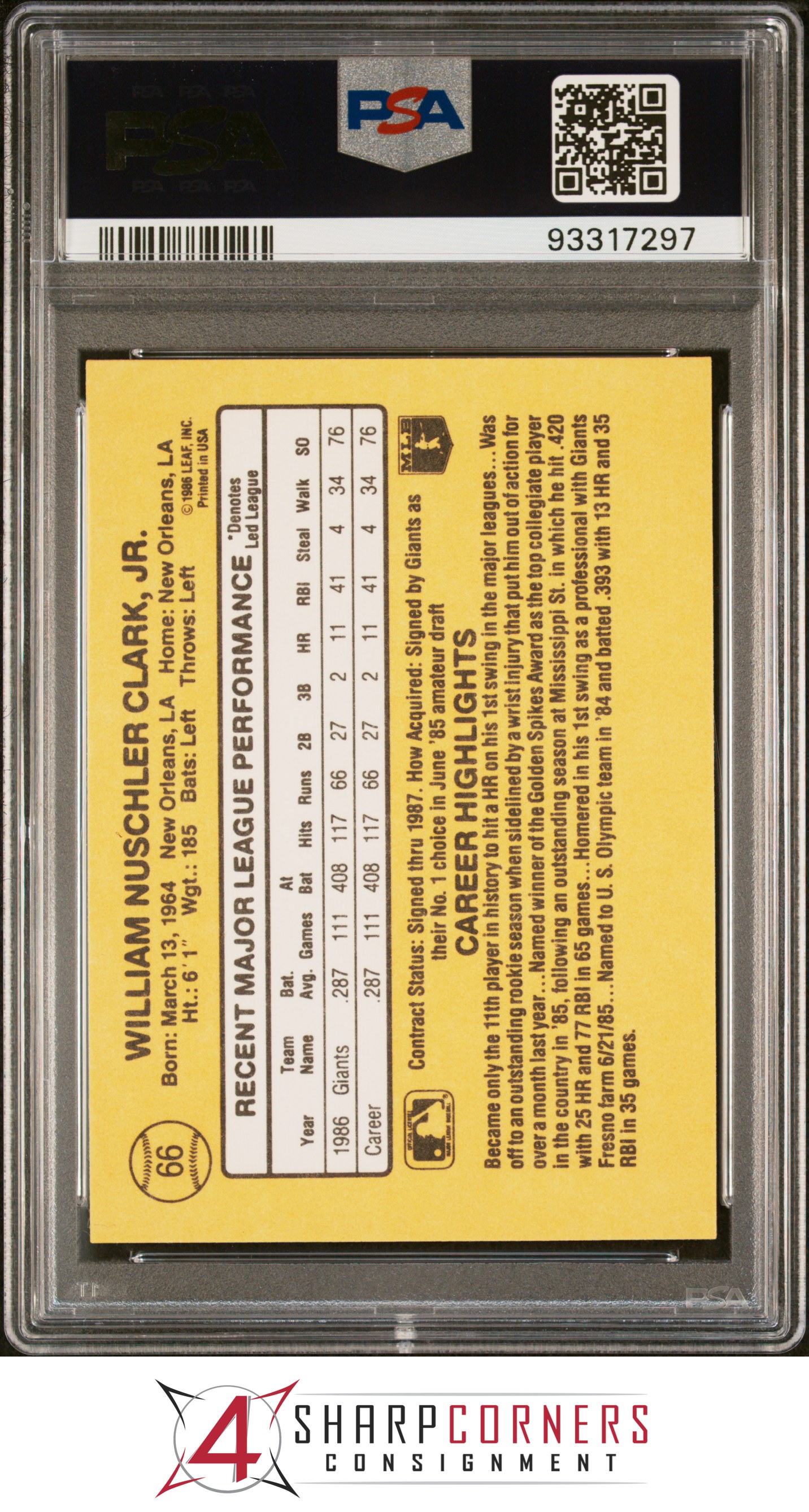 1987 DONRUSS #66 WILL CLARK RC GIANTS PSA 10 - Picture 12 of 52