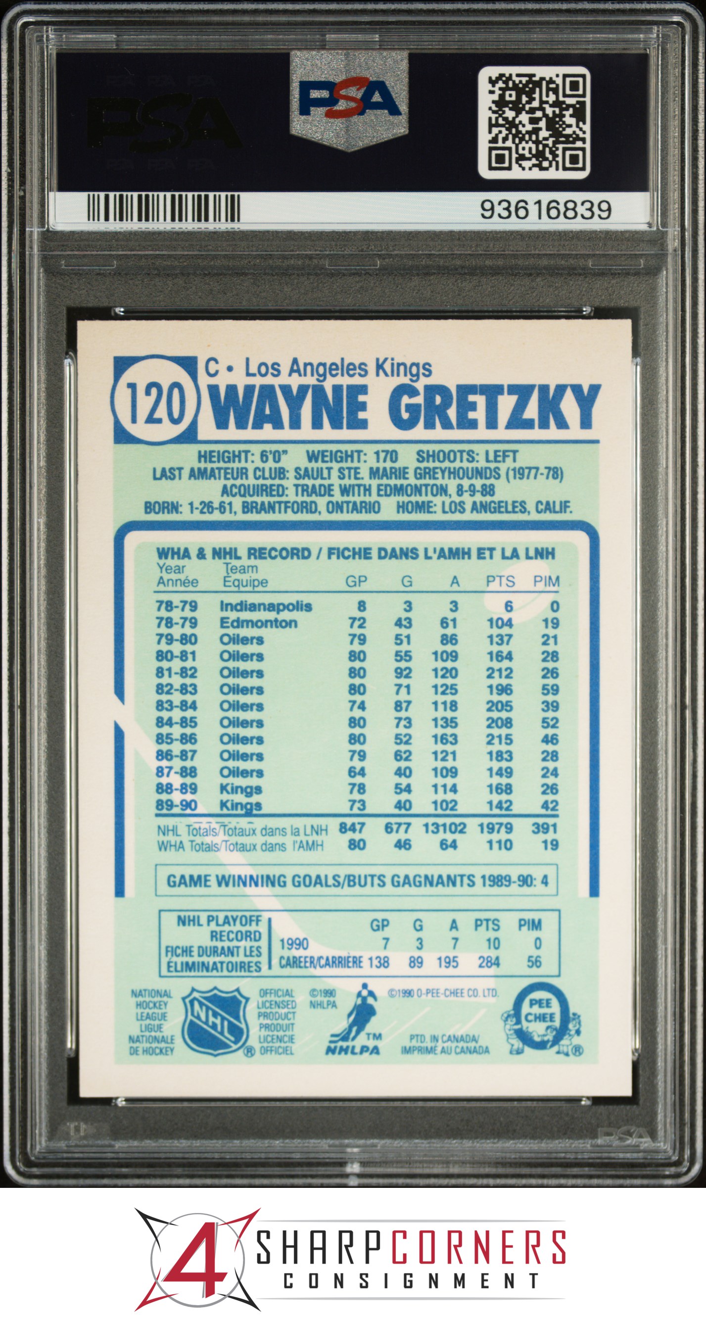 1990 O-PEE-CHEE #120 WAYNE GRETZKY ERR 1302 ASSIST NOT 13102 PSA 10 - Picture 10 of 28