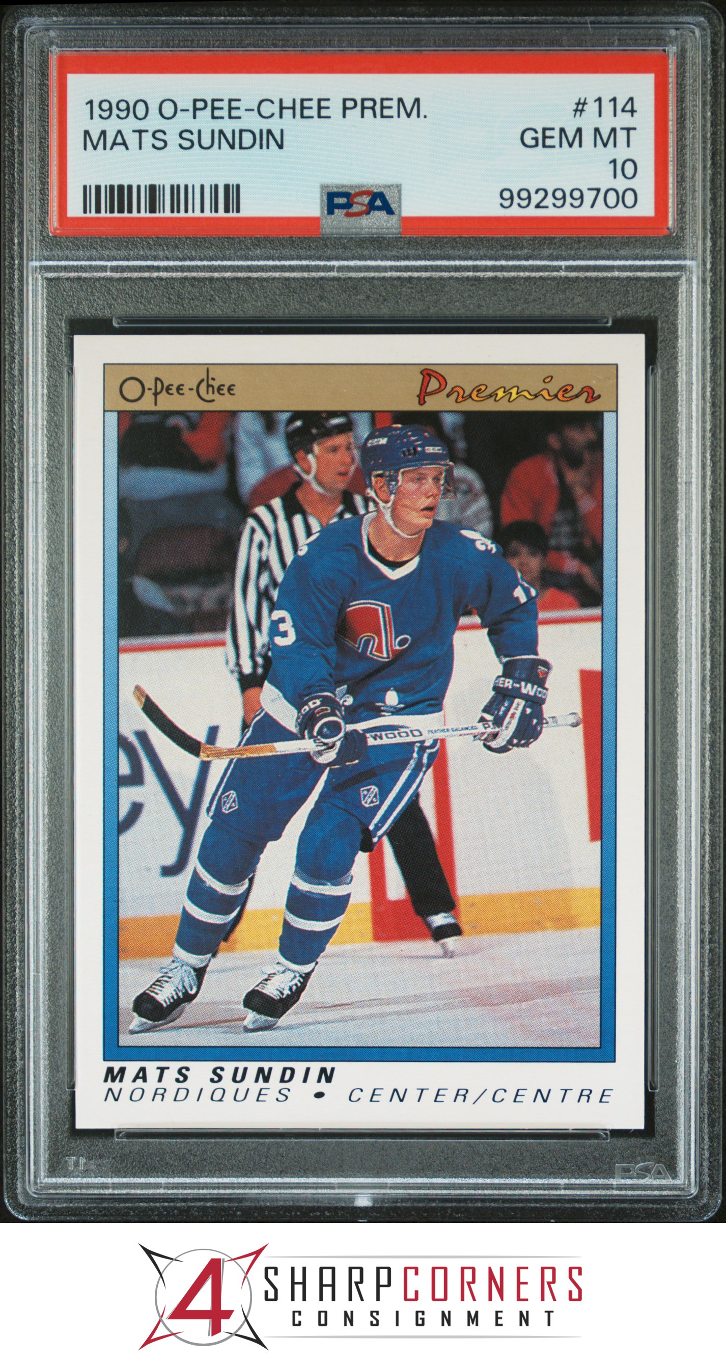 1990 O-PEE-CHEE PREMIER #114 MATS SUNDIN RC NORDIQUES HOF PSA 10 - Picture 3 of 16