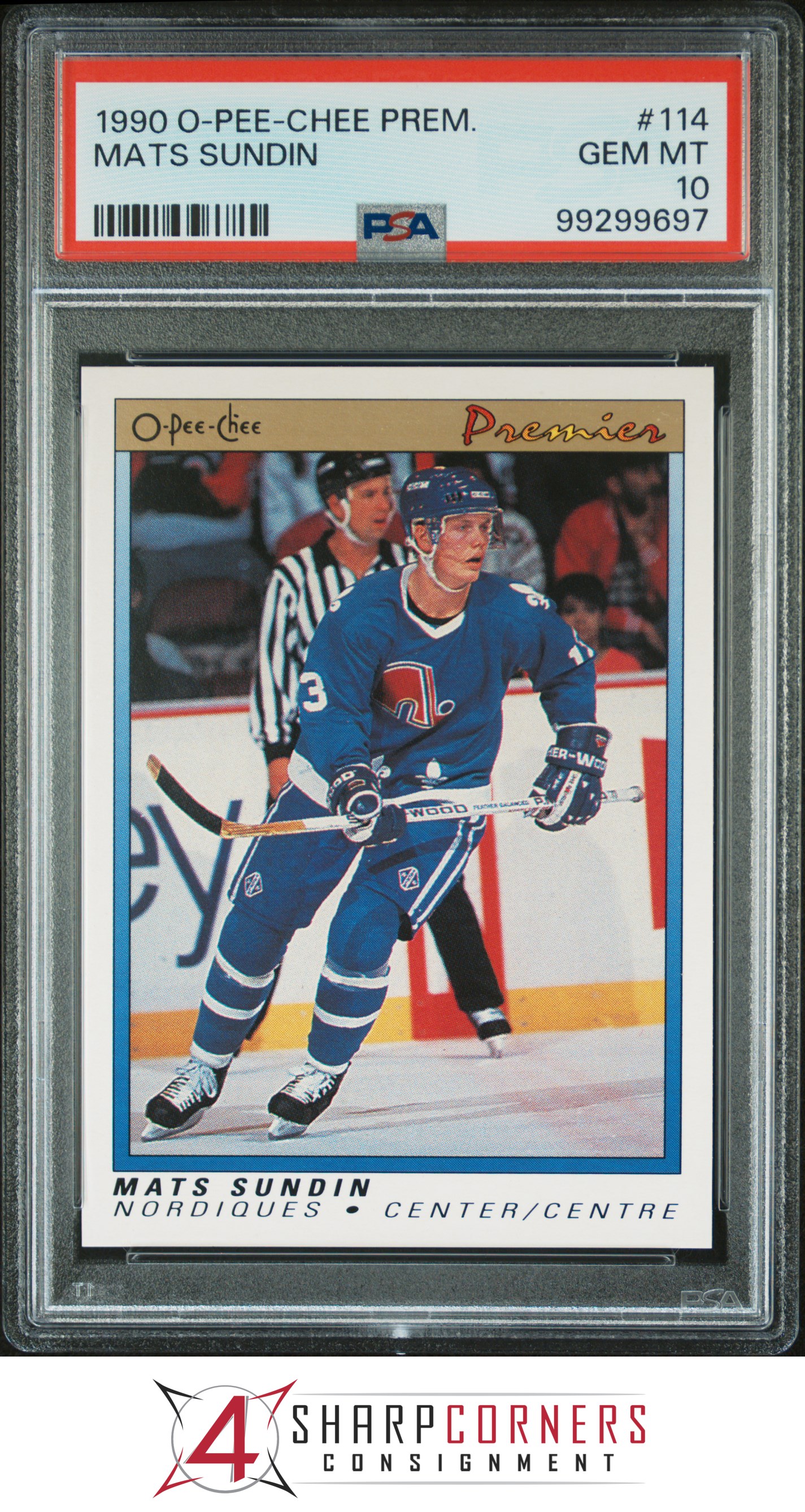 1990 O-PEE-CHEE PREMIER #114 MATS SUNDIN RC NORDIQUES HOF PSA 10 - Picture 7 of 16