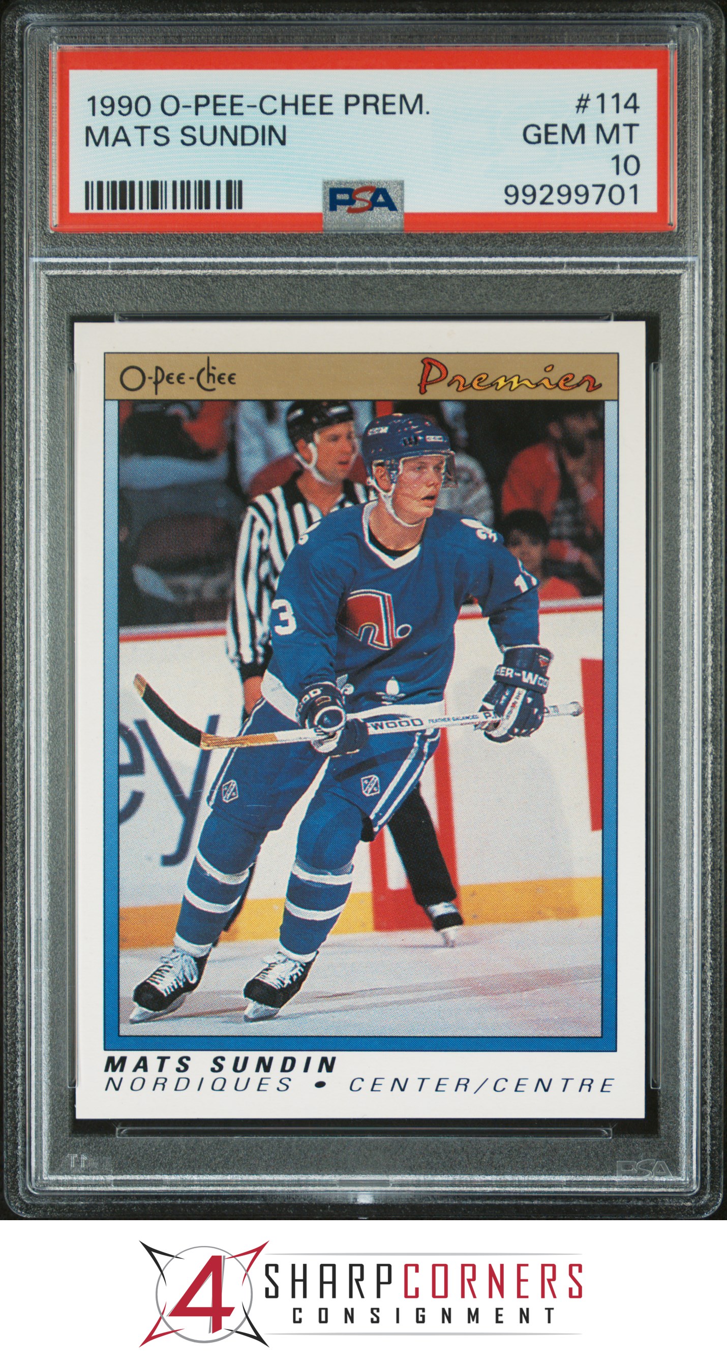 1990 O-PEE-CHEE PREMIER #114 MATS SUNDIN RC NORDIQUES HOF PSA 10 - Picture 9 of 16