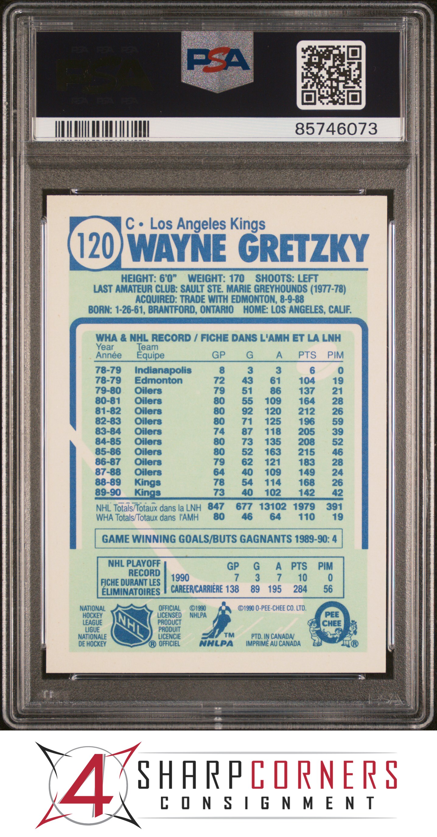 1990 O-PEE-CHEE #120 WAYNE GRETZKY ERR 1302 ASSIST NOT 13102 PSA 10 - Picture 8 of 28