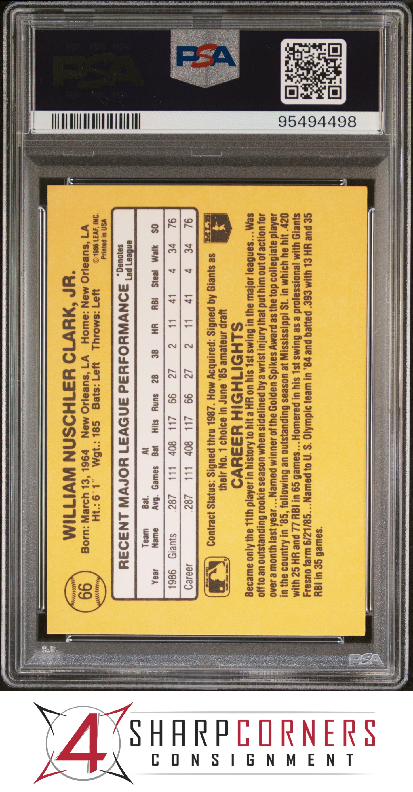 1987 DONRUSS #66 WILL CLARK RC GIANTS PSA 10 - Picture 24 of 52