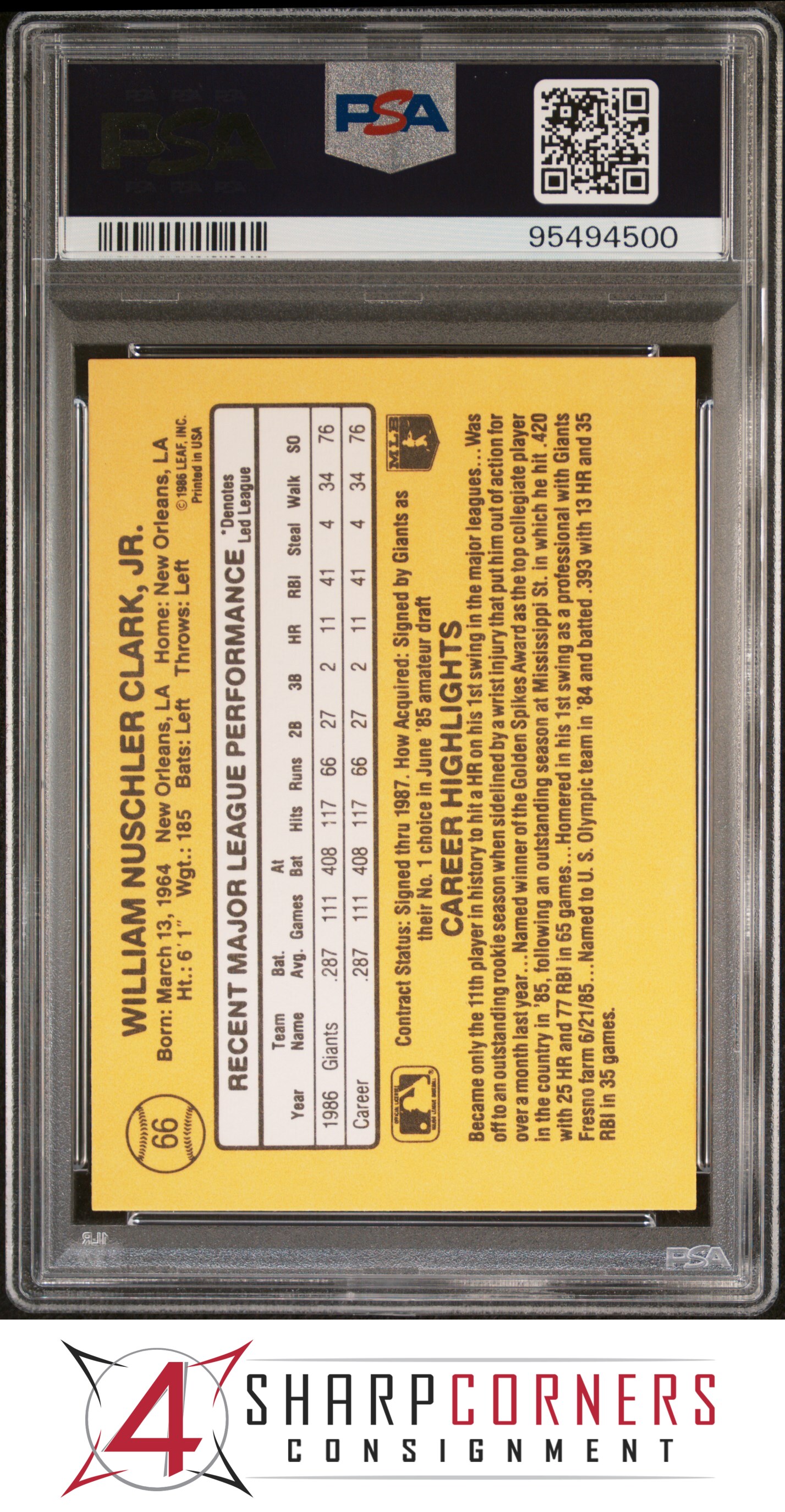 1987 DONRUSS #66 WILL CLARK RC GIANTS PSA 10 - Picture 26 of 52