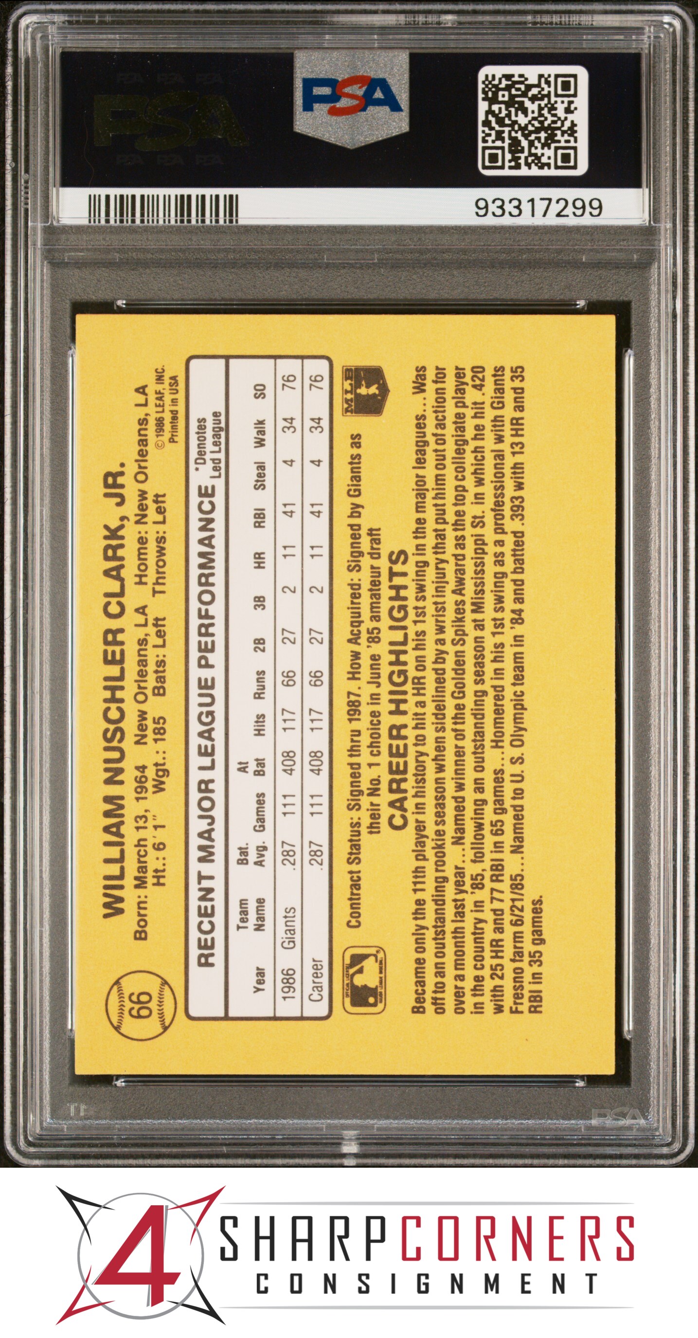 1987 DONRUSS #66 WILL CLARK RC GIANTS PSA 10 - Picture 32 of 52