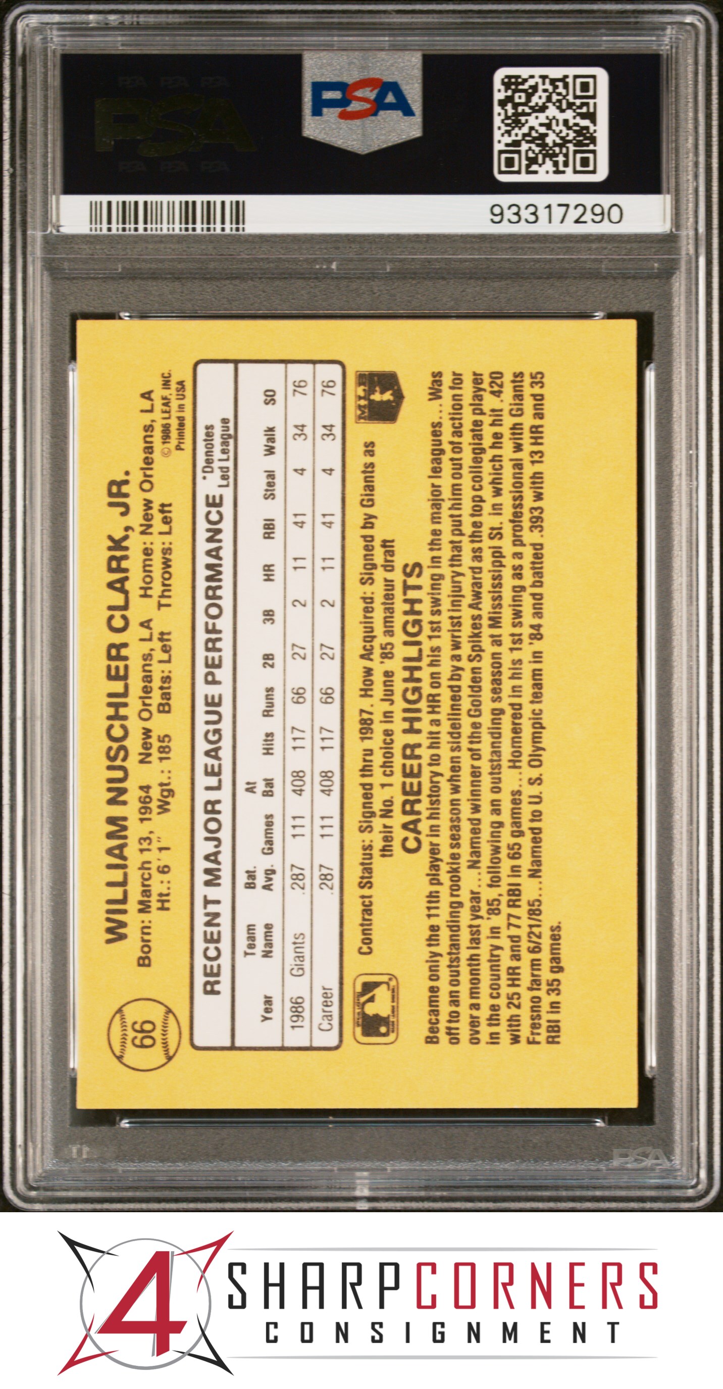 1987 DONRUSS #66 WILL CLARK RC GIANTS PSA 10 - Picture 36 of 52