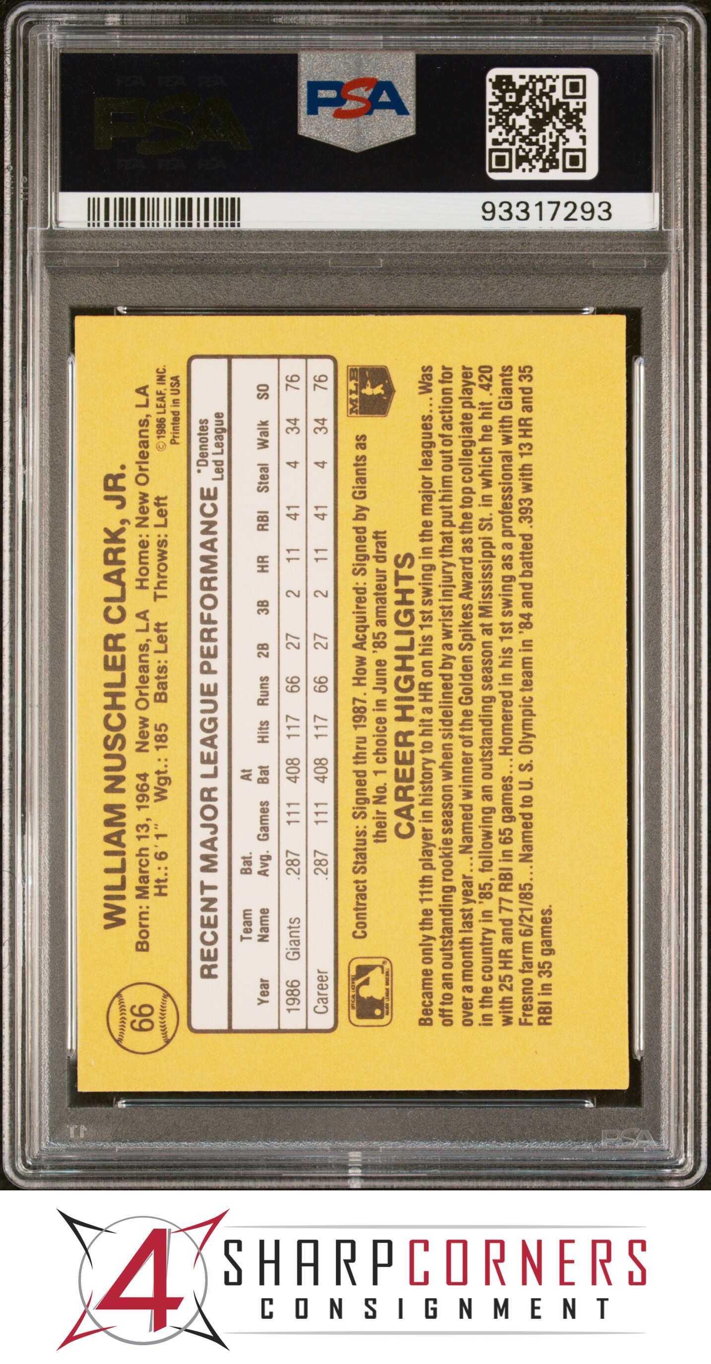 1987 DONRUSS #66 WILL CLARK RC GIANTS PSA 10 - Picture 38 of 52