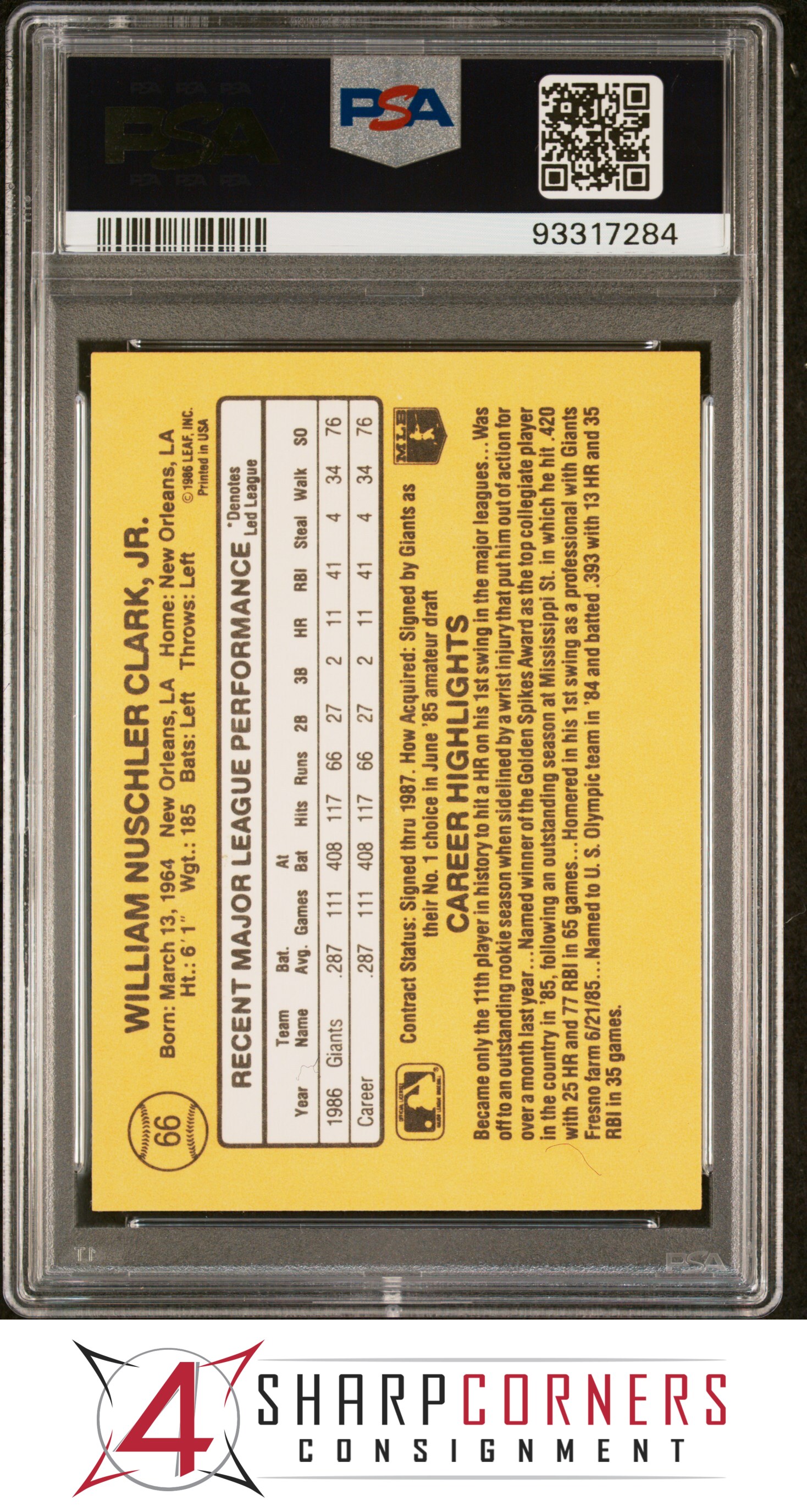 1987 DONRUSS #66 WILL CLARK RC GIANTS PSA 10 - Picture 46 of 52