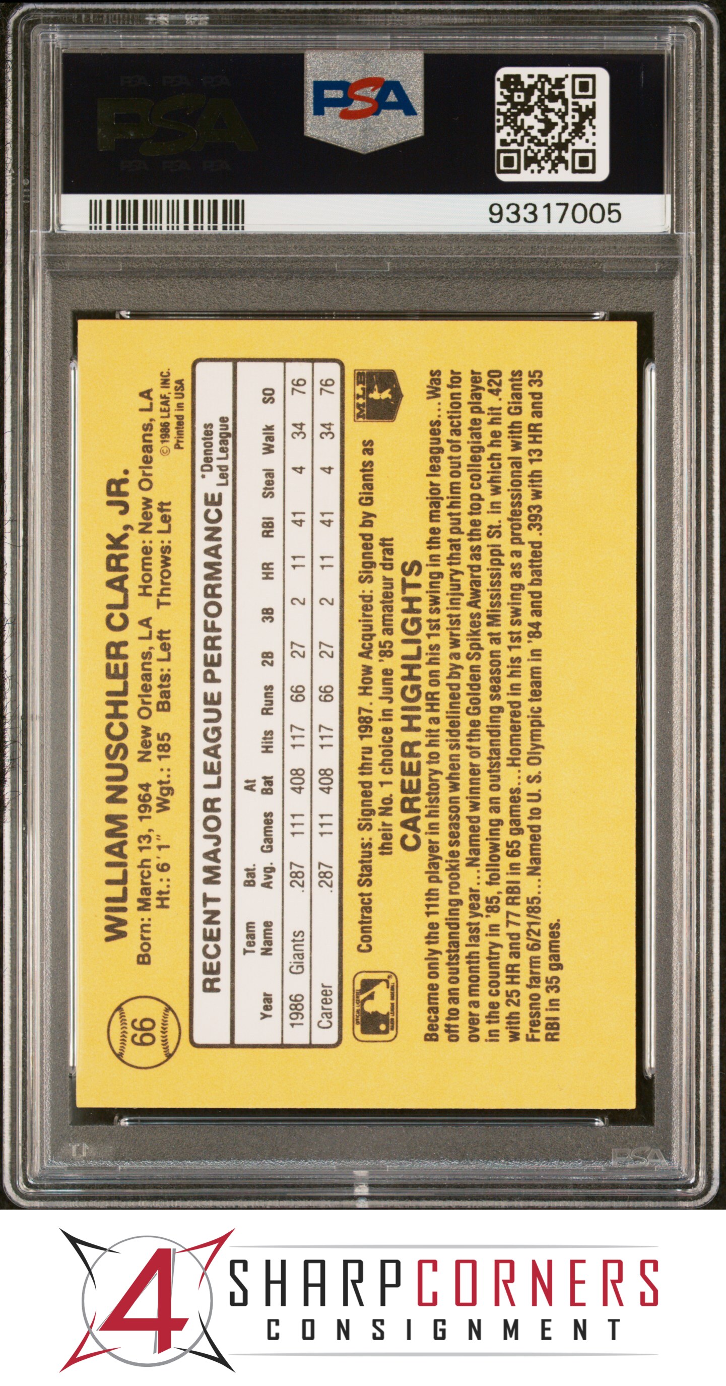 1987 DONRUSS #66 WILL CLARK RC GIANTS PSA 10 - Picture 40 of 52