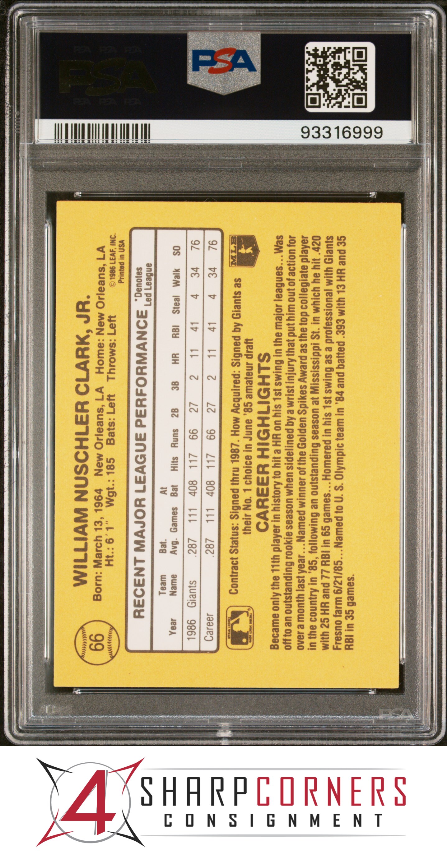 1987 DONRUSS #66 WILL CLARK RC GIANTS PSA 10 - Picture 52 of 52