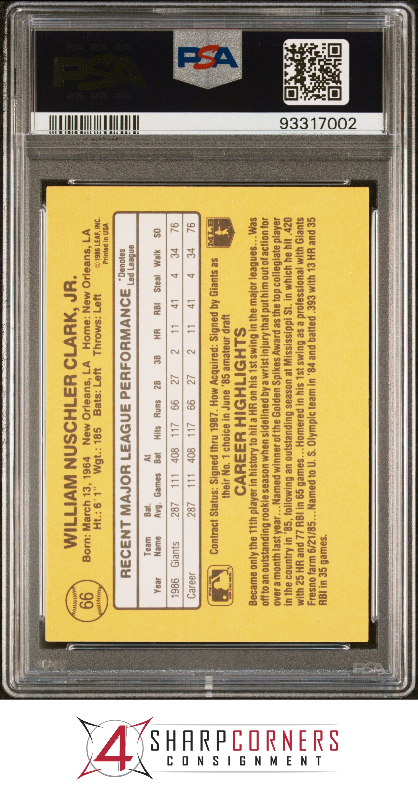 1987 DONRUSS #66 WILL CLARK RC GIANTS PSA 10 - Picture 20 of 52