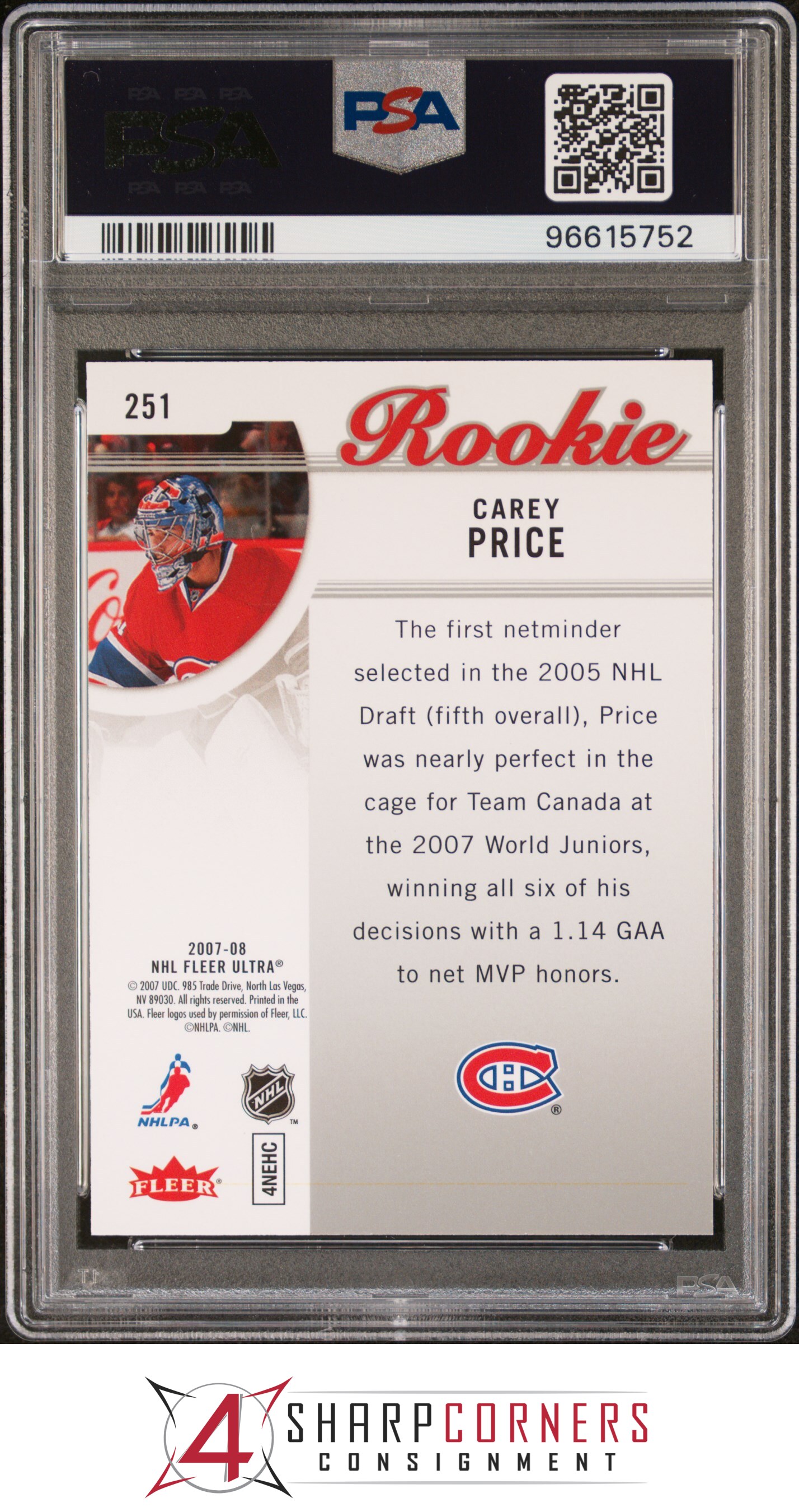 Ultra #251 Carey Price RC 2007 PSA 9 - Imagen 6 de 12