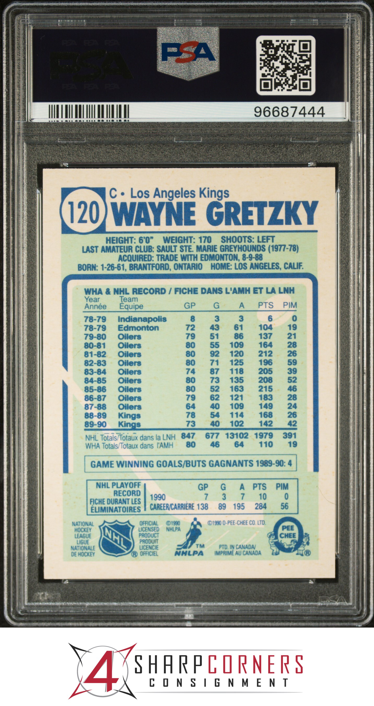 1990 O-PEE-CHEE #120 WAYNE GRETZKY ERR 1302 ASSIST NOT 13102 PSA 10 - Picture 12 of 28