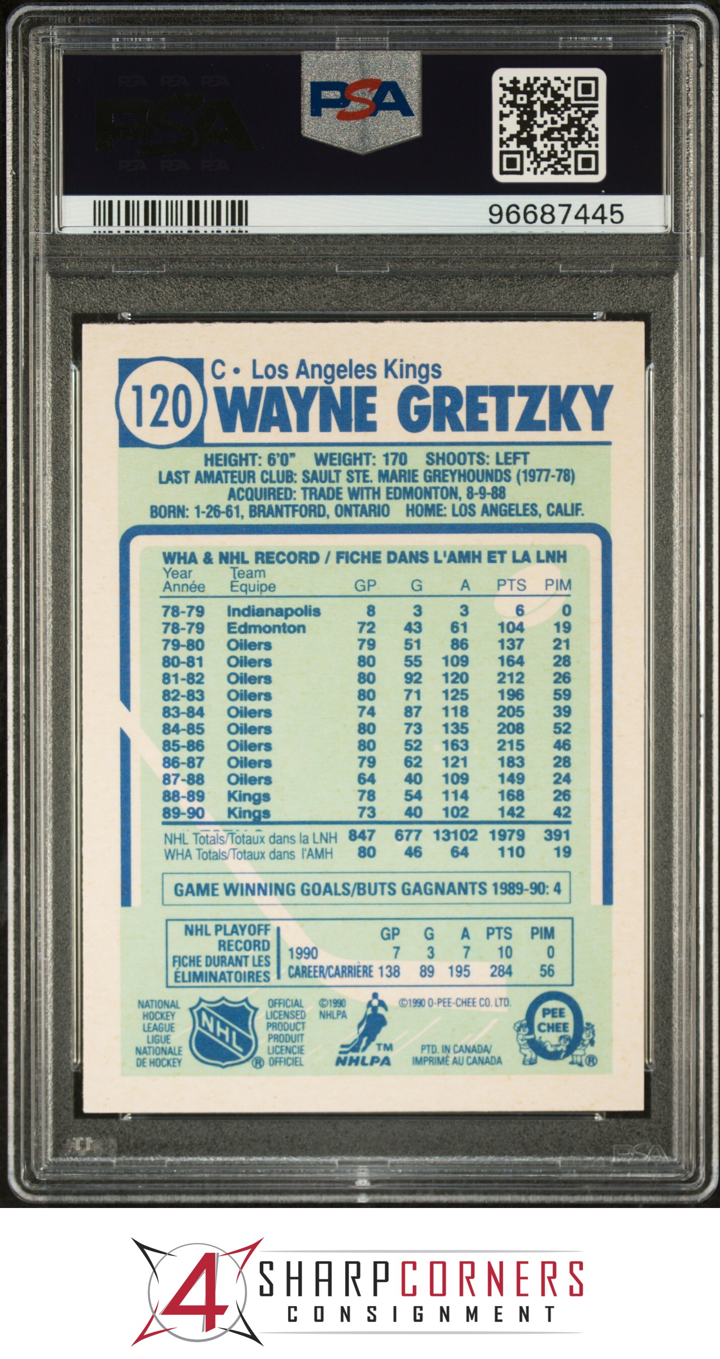 1990 O-PEE-CHEE #120 WAYNE GRETZKY ERR 1302 ASSIST NOT 13102 PSA 10 - Picture 14 of 28