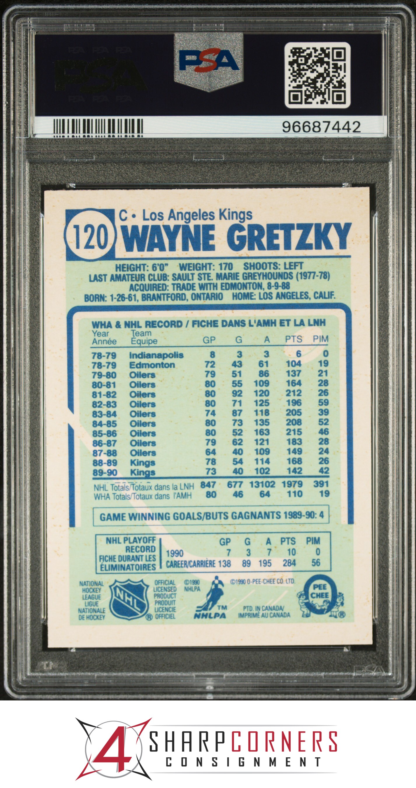 1990 O-PEE-CHEE #120 WAYNE GRETZKY ERR 1302 ASSIST NOT 13102 PSA 10 - Picture 18 of 28