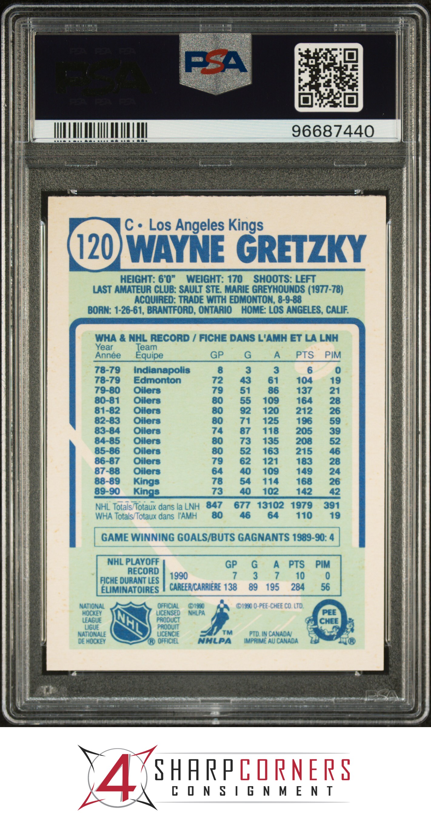 1990 O-PEE-CHEE #120 WAYNE GRETZKY ERR 1302 ASSIST NOT 13102 PSA 10 - Picture 20 of 28