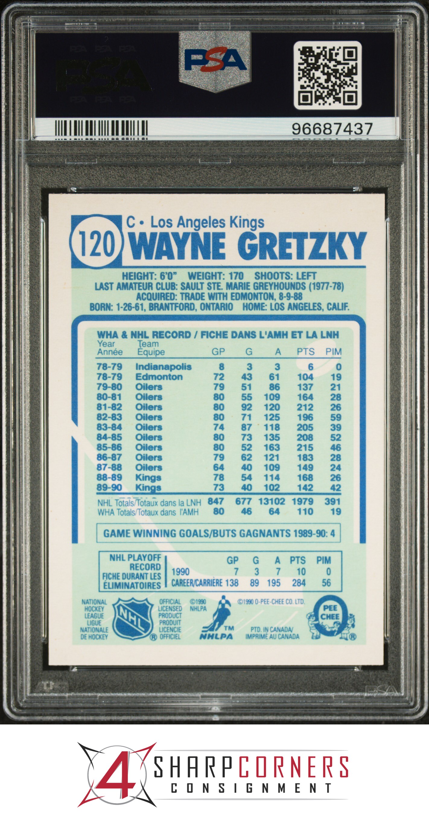 1990 O-PEE-CHEE #120 WAYNE GRETZKY ERR 1302 ASSIST NOT 13102 PSA 10 - Picture 24 of 28