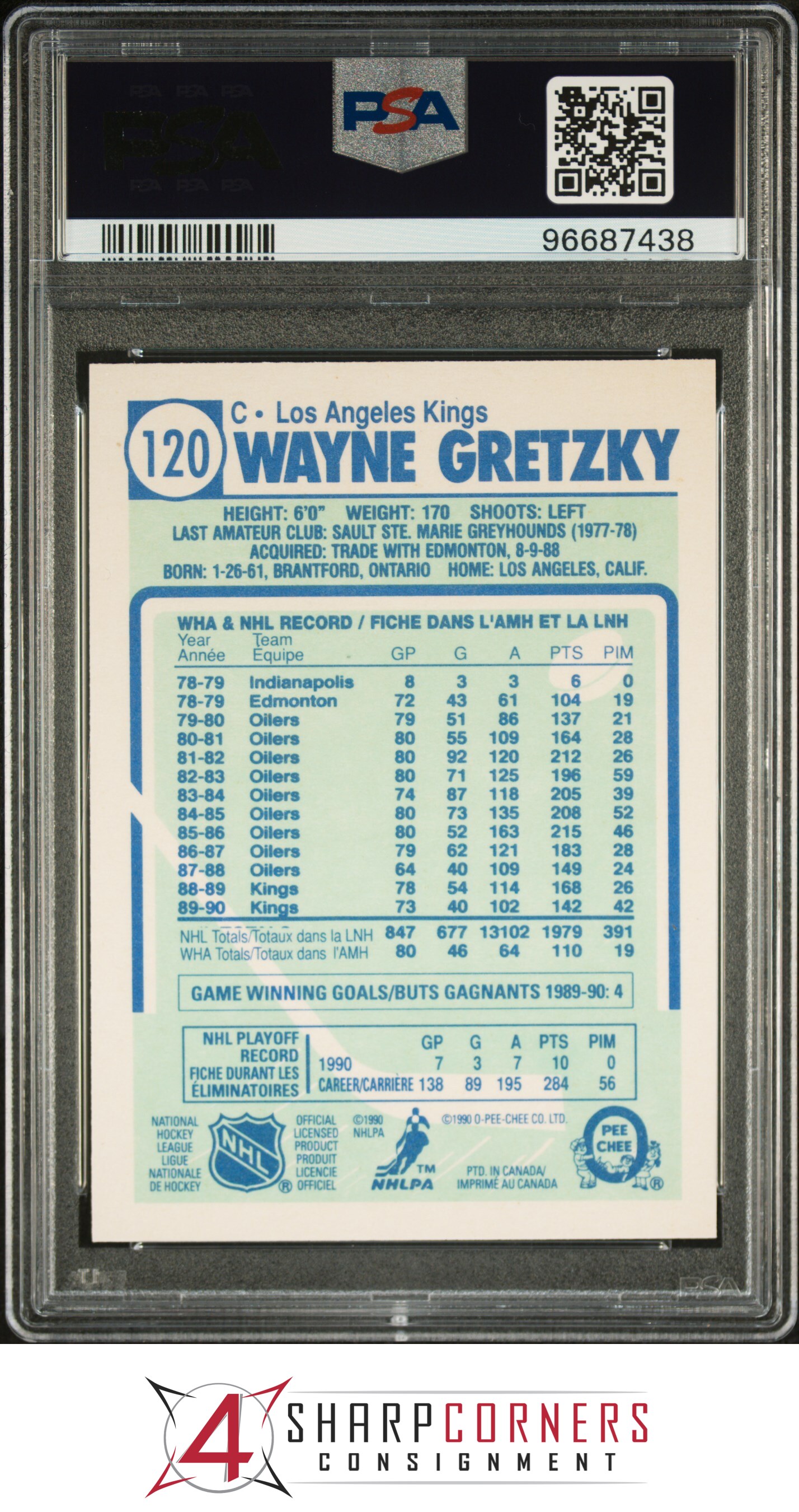 1990 O-PEE-CHEE #120 WAYNE GRETZKY ERR 1302 ASSIST NOT 13102 PSA 10 - Picture 26 of 28