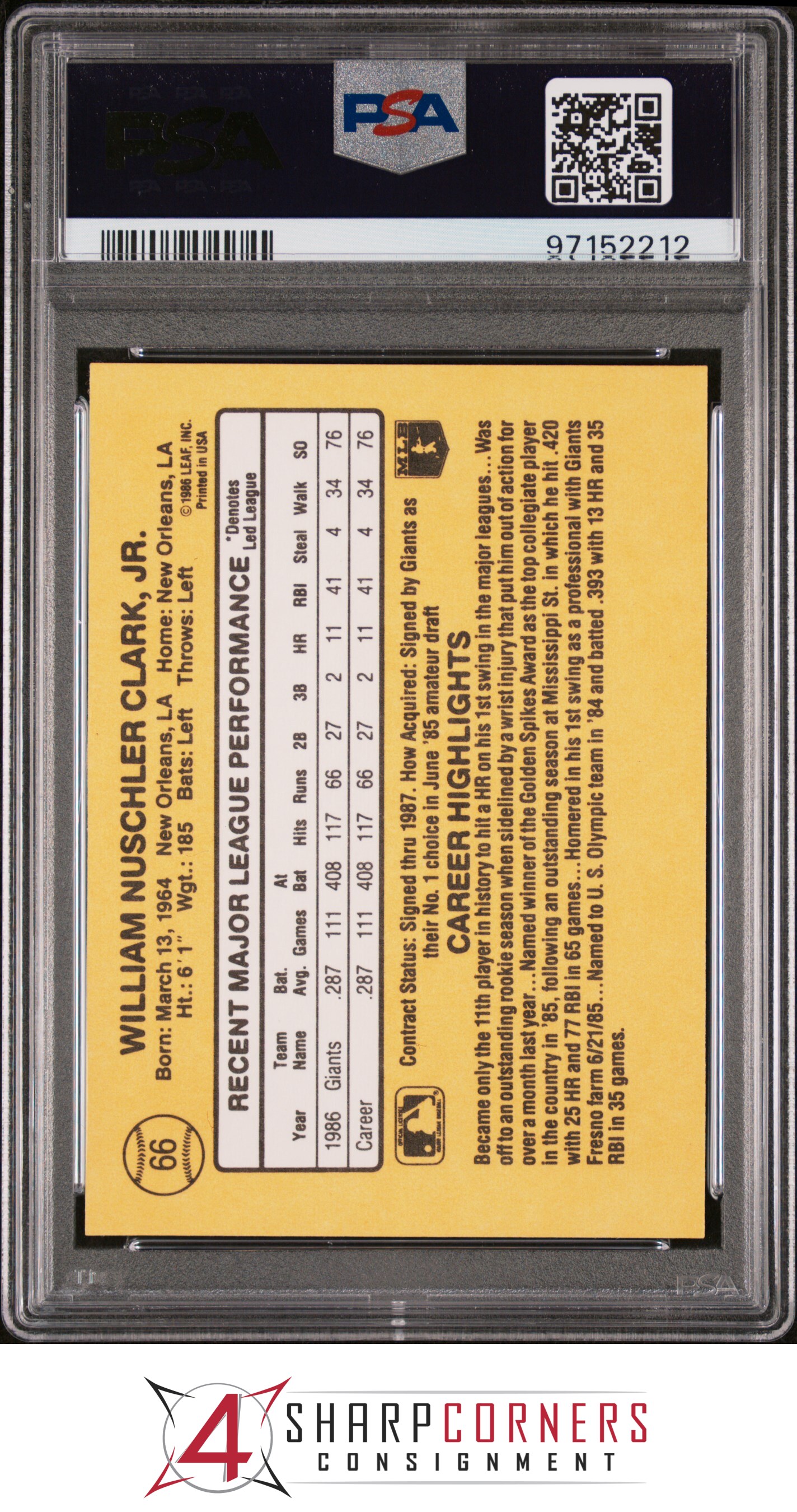 1987 DONRUSS #66 WILL CLARK RC GIANTS PSA 10 - Picture 28 of 52