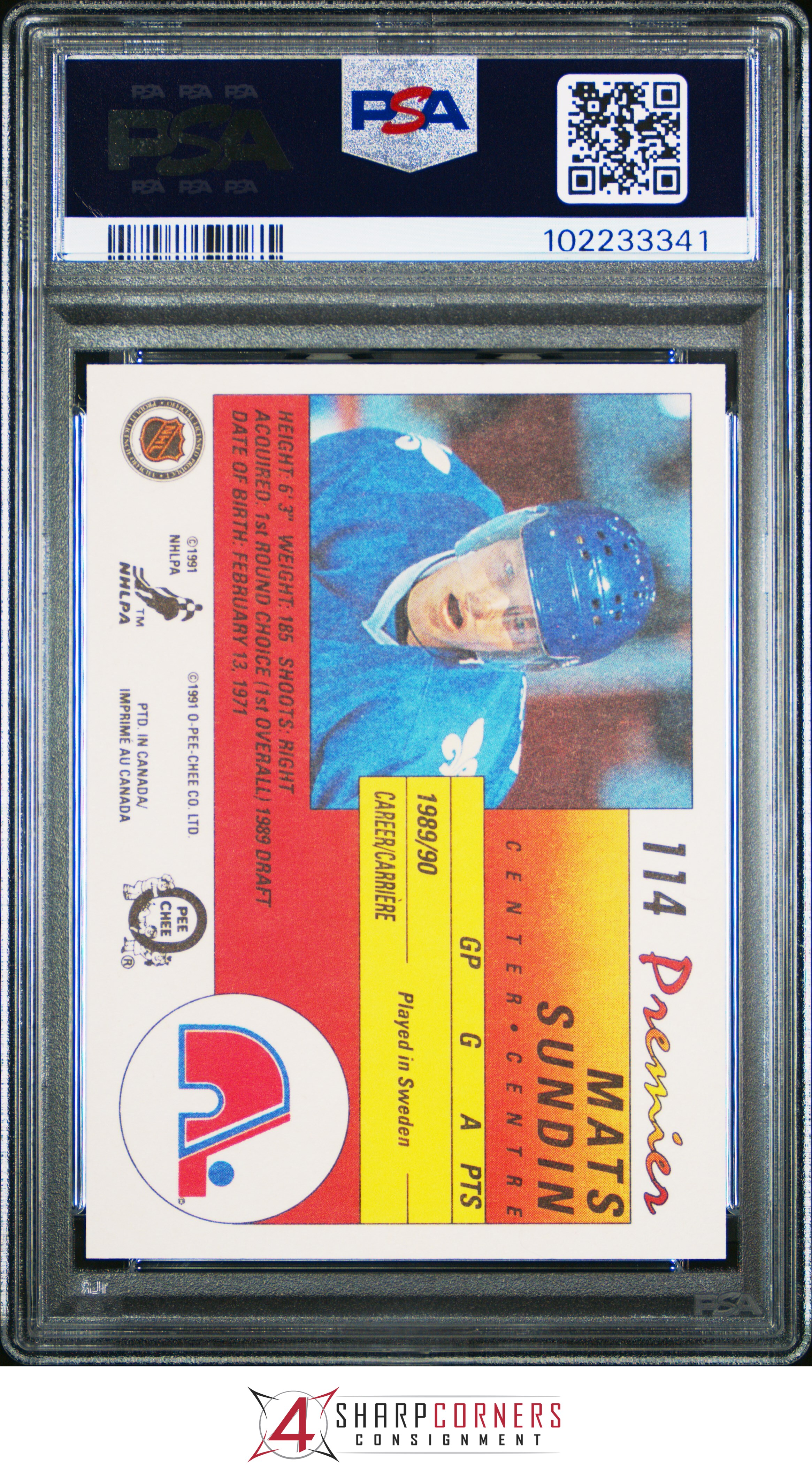 1990 O-PEE-CHEE PREMIER #114 MATS SUNDIN RC NORDIQUES HOF PSA 10 - Picture 16 of 16