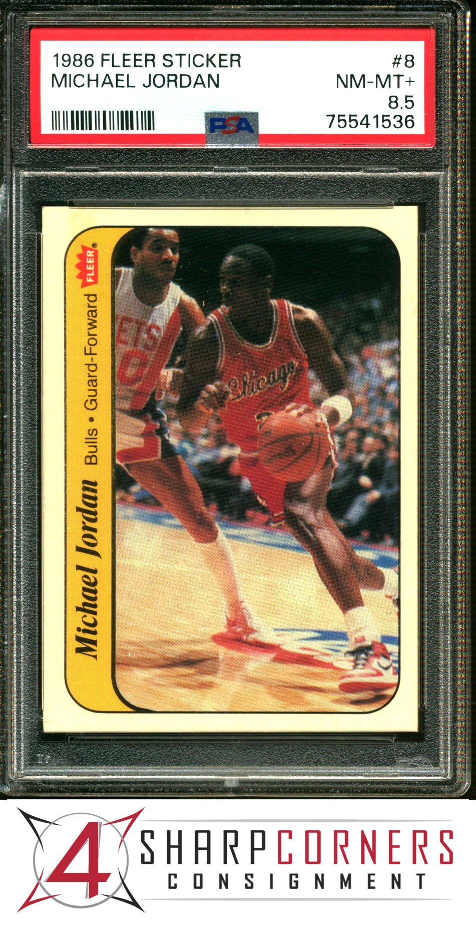 1986 FLEER STICKER #8 MICHAEL JORDAN RC BULLS HOF PSA 8.5