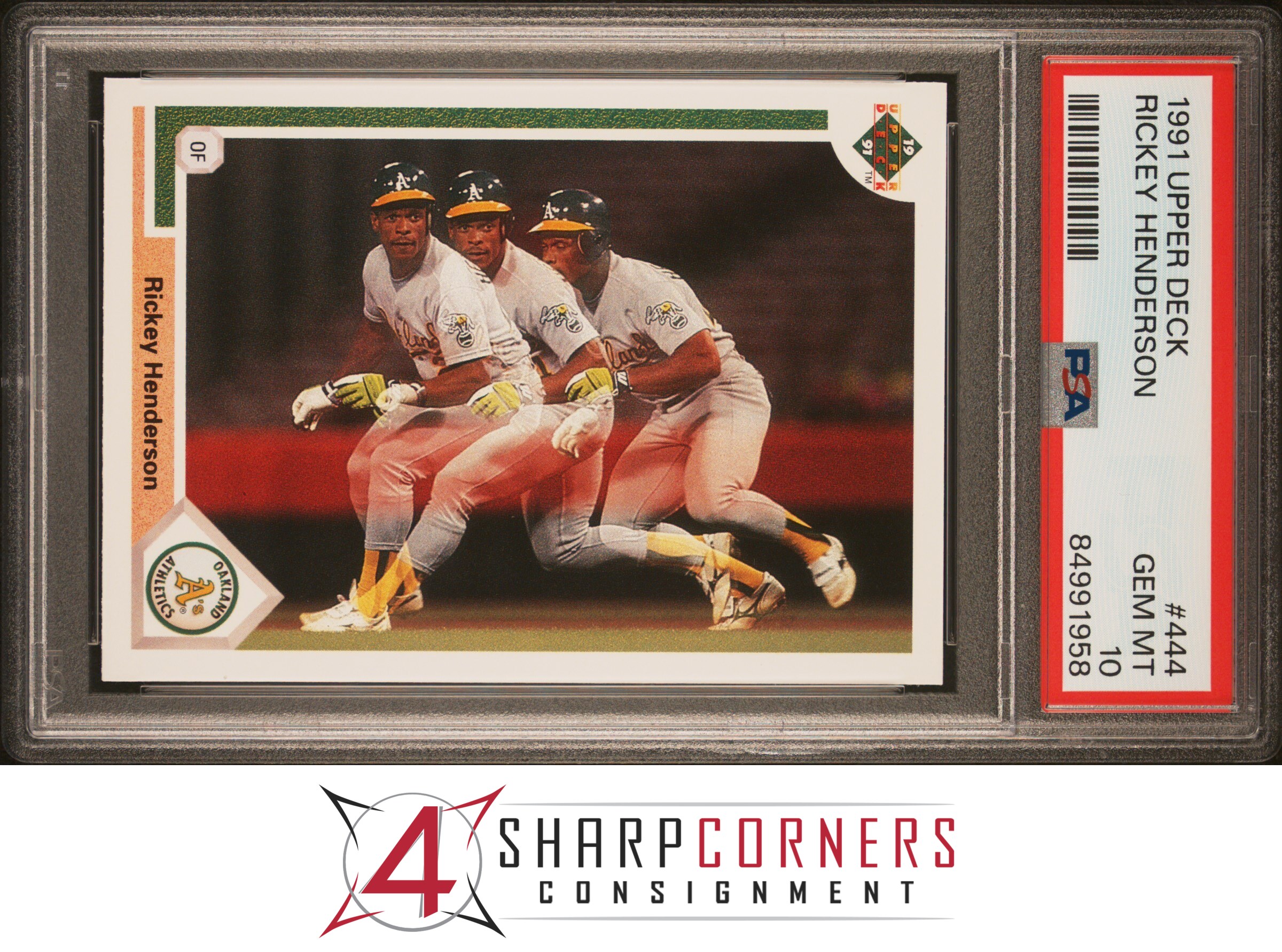 1991 UPPER DECK #444 RICKEY HENDERSON ATHLETICS HOF PSA 10
